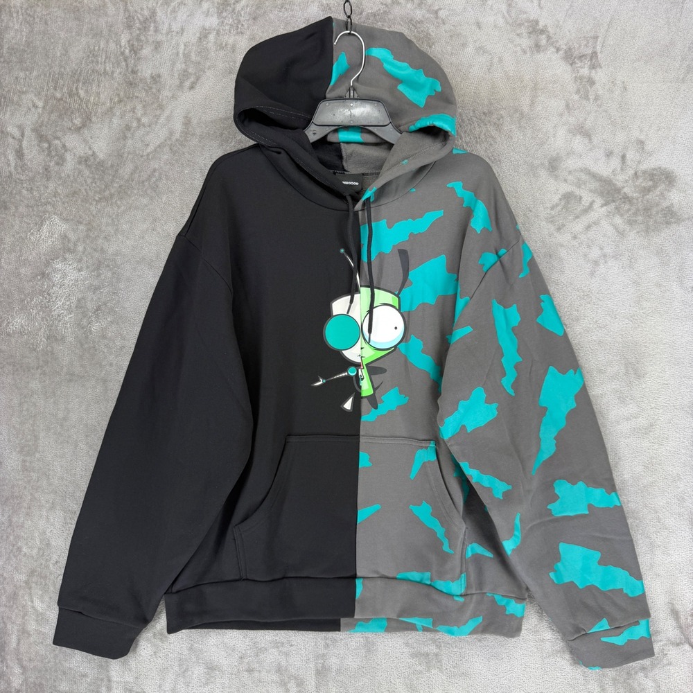 Dumbgood Hoodie Mens L Invader Zim GIR Split Camo Black EUC